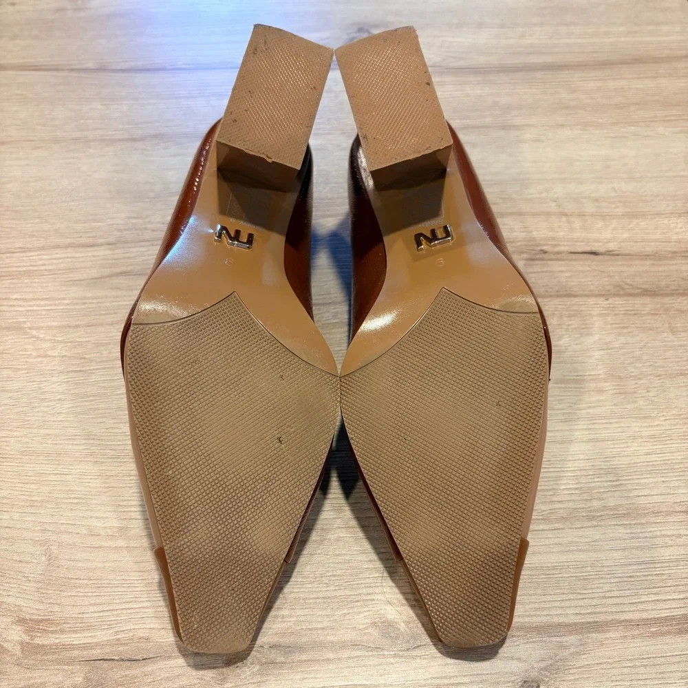 Ninety Union Womens Brown Colorblock Patent Geometric Block Heel Square Toe Pump